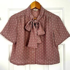 Vintage Japanese Crop Blouse with Bow